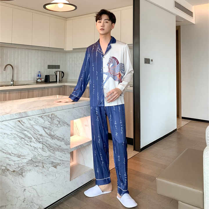 Men's Ice Silk Autumn Pajamas Pajamas 