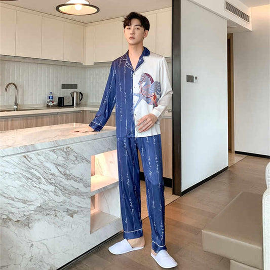 Men's Ice Silk Autumn Pajamas Pajamas 