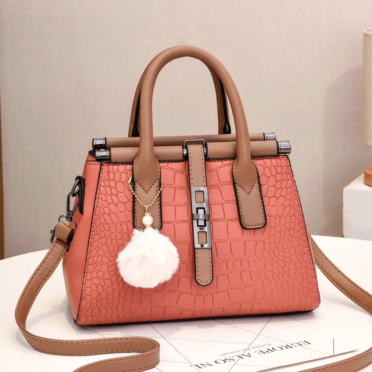 Elegant Women's Large Capacity Crocodile Pattern Handbag 