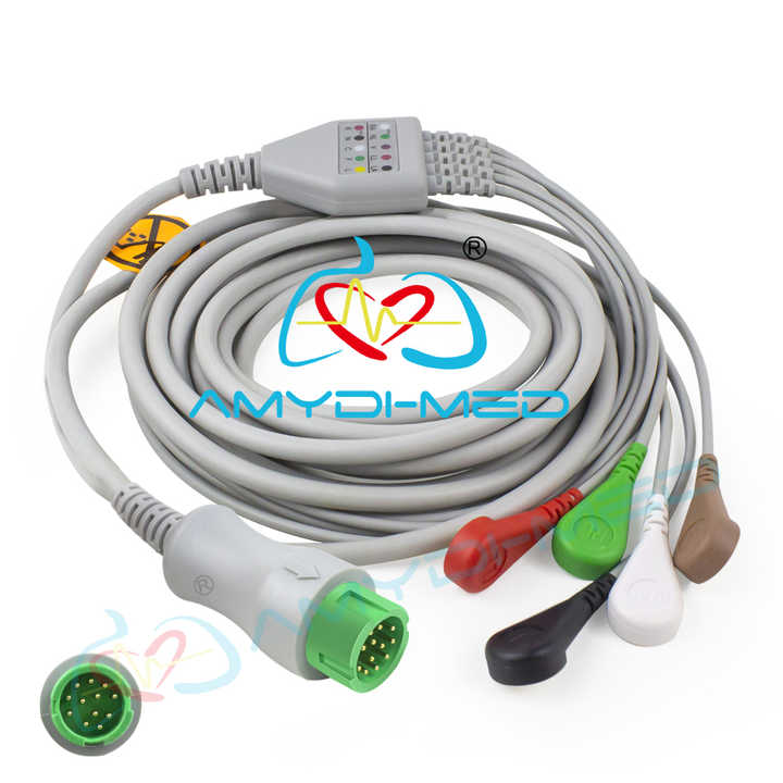 كابلات مورِّدي Ecg طبية متوافقة مع Ekg متوافقة مع مقطع 5 قطع رصاص من Mindray كابل Ecg 12 دبوس Medical ECG Cables Compatible with Mindray 5-Lead Clip 12-Pin ECG Cable
