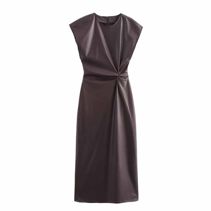 Women's long faux leather dress 