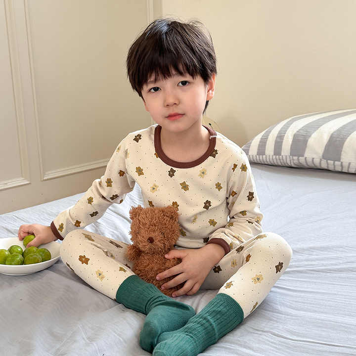 Children's Pajamas Set Long Sleeve Korean Printed Cotton Sleepwear 