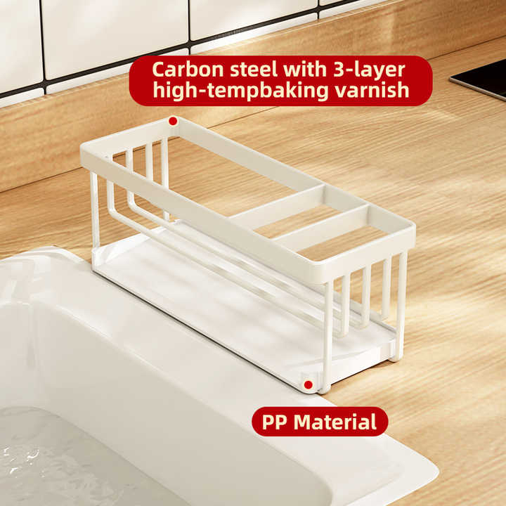 رف إسفنجي أبيض عالي الجودة للمطبخ وطاولة المطبخ على الطراز الياباني، رف أدوات مائدة، رف تخزين للحمامKitchen & Tabletop Japanese Style White High Quality Kitchen Drain Basket Sink Sponge Rack Cutlery Rack Bathroom Storage Rack
