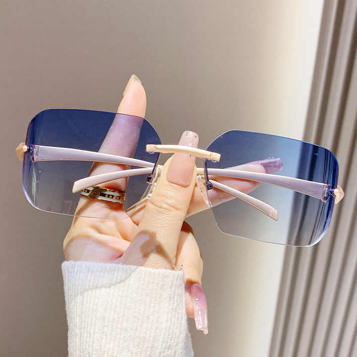 نظارات شمسية مربعة زرقاء بدون إطار للنساء-Newest UV400 Blue Rimless Square Sun Glasses Women