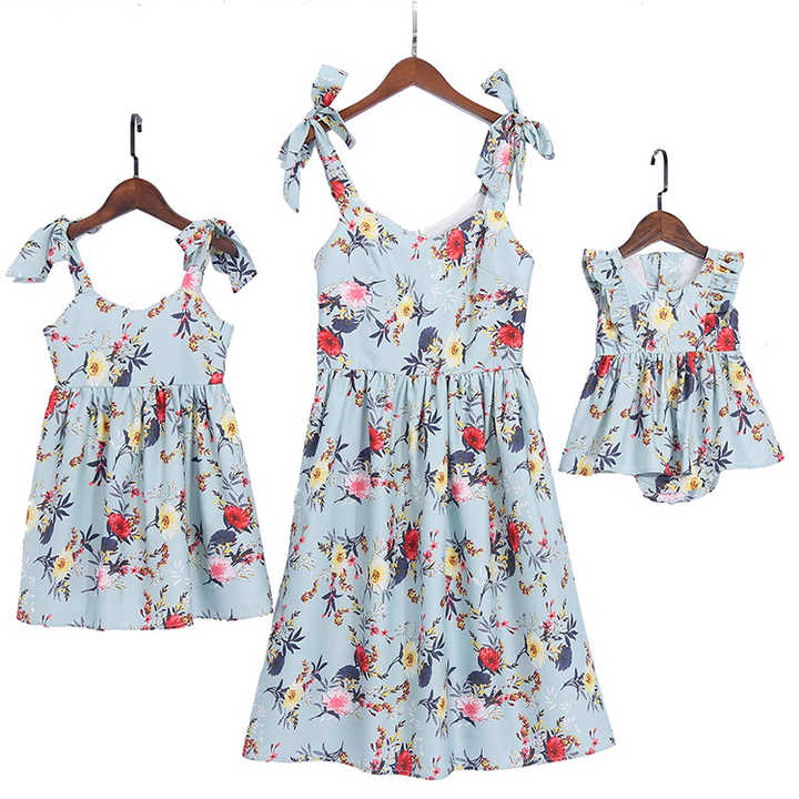Women's Clothing, Mommy &amp; Me Chiffon Bowknot Floral Strappy Dress, Matching Sleeveless Chiffon Dress with Shoulder Straps vWomen's Clothing, Mommy &amp; Me Chiffon Bowknot Floral Strappy Dress, Matching Sleeveless Chiffon Dress with Shoulder Straps v 