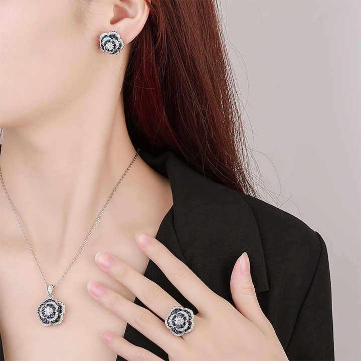 Luxury Blue Spinel Stone Bridal Wedding Fine Jewelry Set 