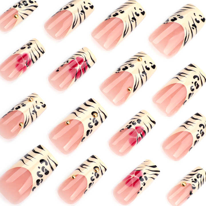 Pcs French Leopard Print Glitter Acrylic Nails 