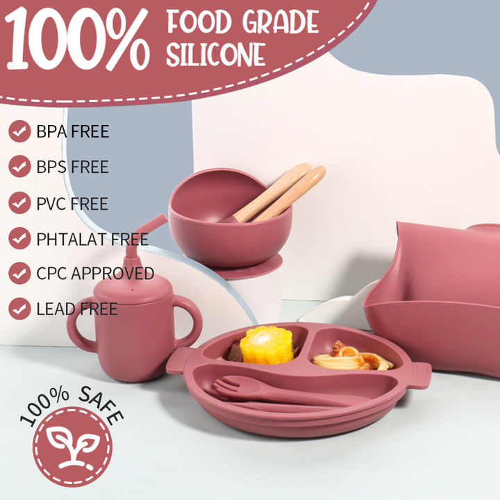 LED Lighted Baby Weaning Supplies, Silicone Baby Feeding Set, Blade Baby Weaning Supplies for Ages 6 Months+ 