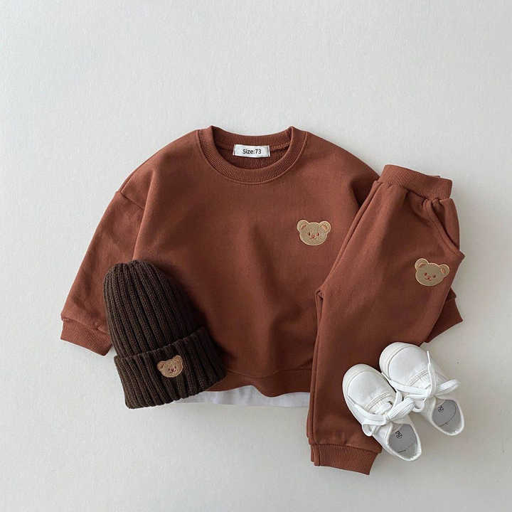 Autumn Custom New Baby Clothing Set Bear Embroidery 