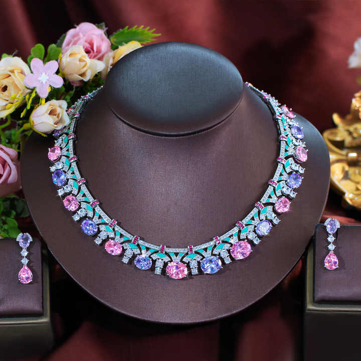 Women Evening Prom Jewelry Gift-  طقم مجوهرات أنيق من الزركونيا المكعبة