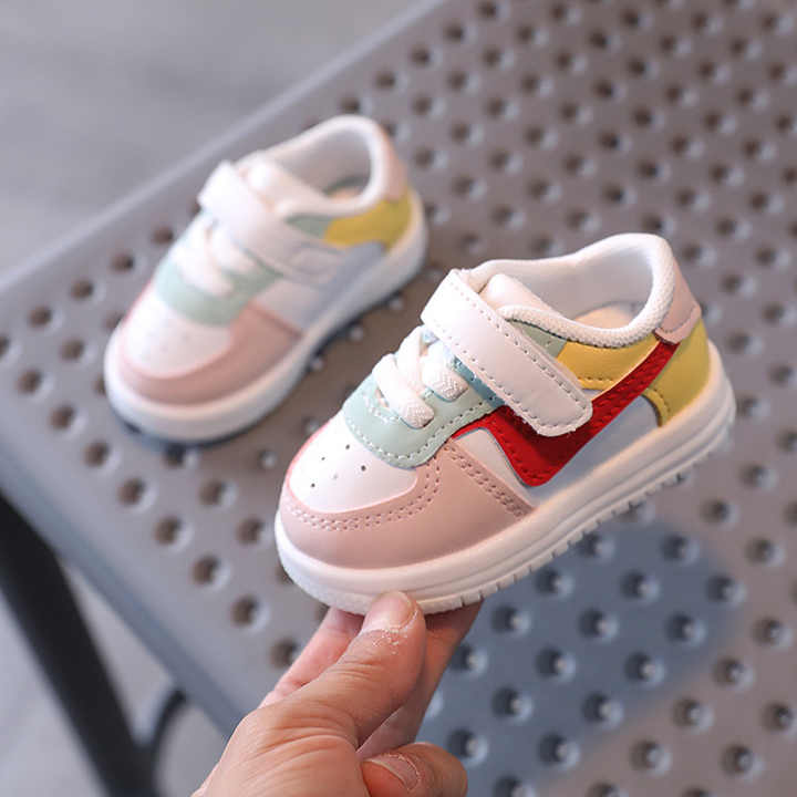 Flat, casual, leather, children's sneakers 
