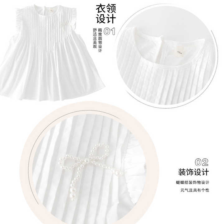 Girls' White Short Sleeve T-Shirt Plain Cotton Half Sleeve Shirt Toddler Girls' Outerwear Summer Knitted Clothes 