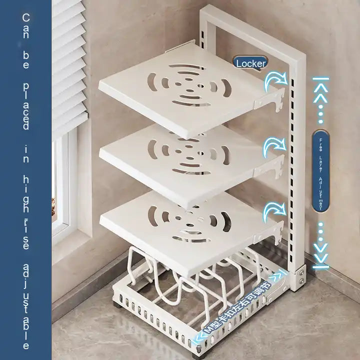 Multifunctional Metal Kitchen Storage Rack Home Organizer Cookware Stove Top Storage Shelves Cabinetرف تخزين معدني متعدد الوظائف للمطبخ منظم منزلي لأدوات الطهي موقد متعدد الطبقات خزانة أرفف تخزين علوي