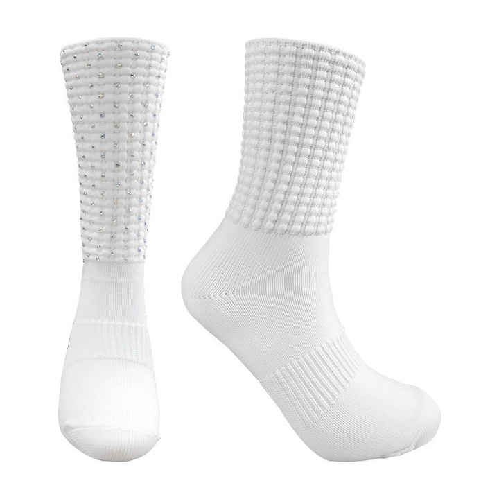Good quality socks from custom socks manufacturer white nylon poodle ankle dance socks without crystals 