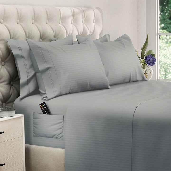 High Quality Hotel 6 Piece Soft Stripe Bed Sheet Set, Soft 