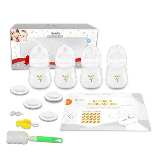 Bimirth Breast Milk Storage Bottle Set 6 oz Slow Flow Feeding Bottle Set for Newborns 