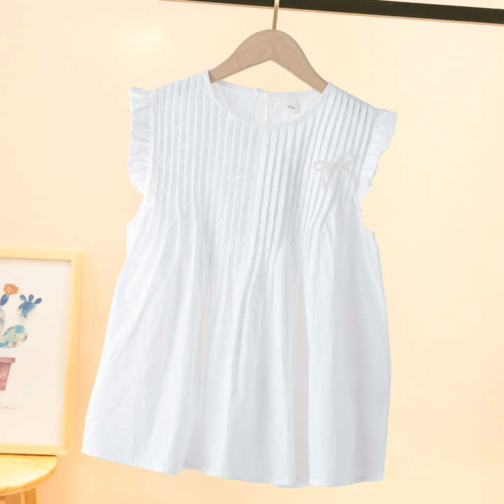 Girls' White Short Sleeve T-Shirt Plain Cotton Half Sleeve Shirt Toddler Girls' Outerwear Summer Knitted Clothes 