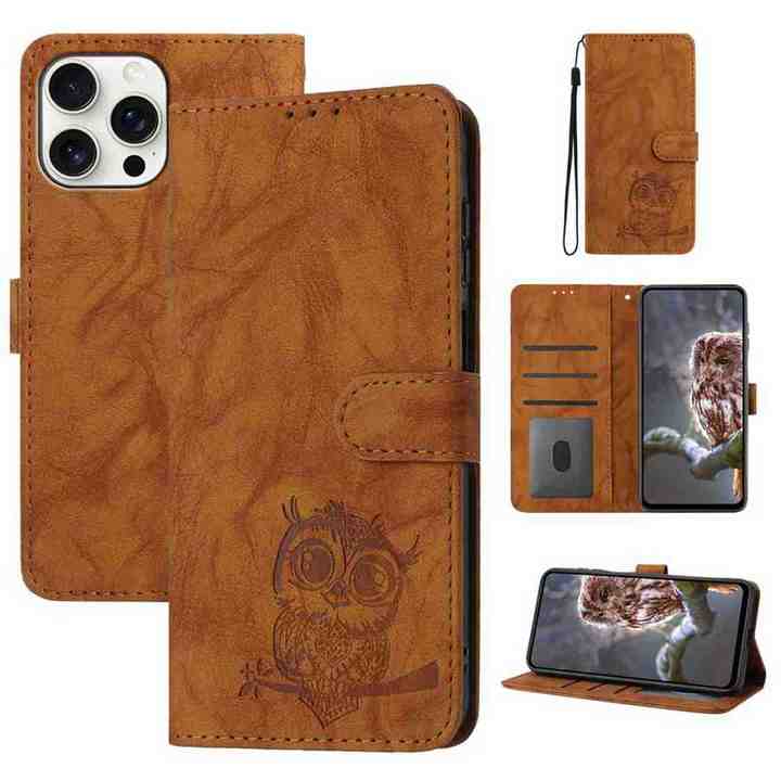 محفظة أعمال PU لهاتف iphone 13 14 15 16 Owl ملحقات الهاتف المحمول الجلدية لـ  كفرات