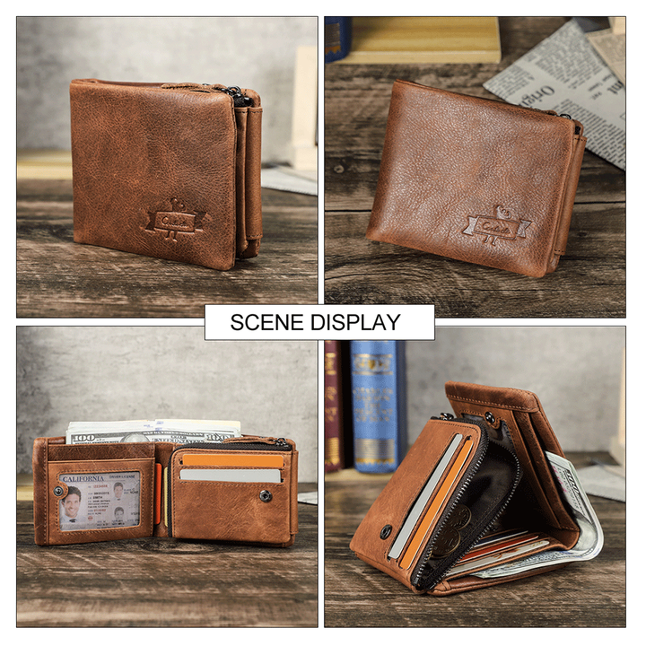 Crazy Horse Men's Genuine Leather Trifold Wallet. Contact's Wholesale Crazy Horse Men's Genuine 