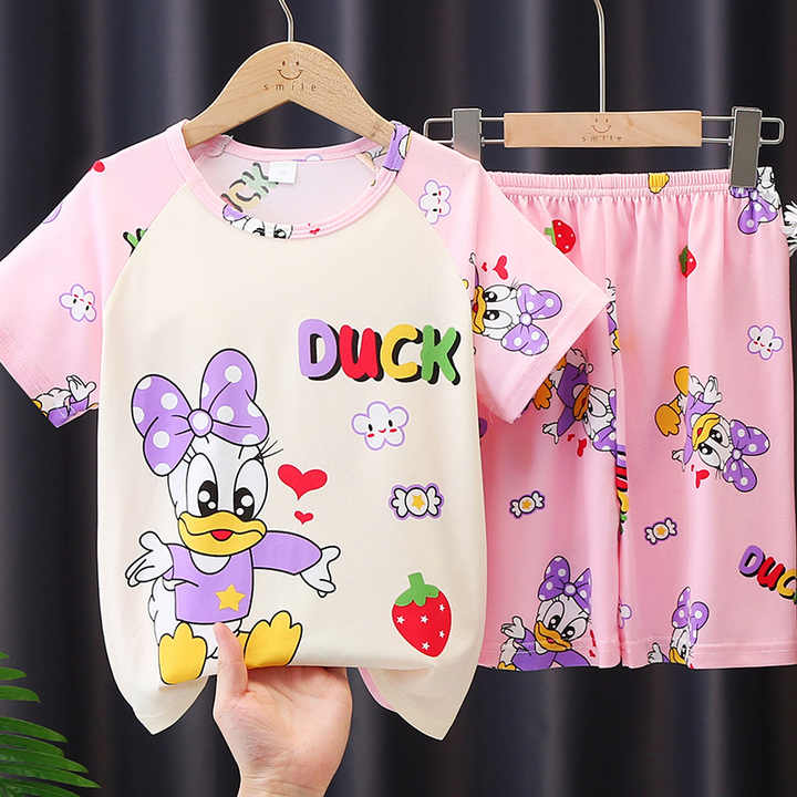 طقم بيجامة للأطفال والفتيات الصغار طقم بيجامة قصيرة صيفية رائعة تناسب النوم ملابس نوم Toddler Girls Pajama Set Summer Short Sleeve Sleepwear Pjs 2 Piece Set 1-7 Years 2 طقم 1-7 سنوات