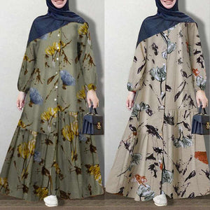 Vintage Muslim Printed Dress Women's 