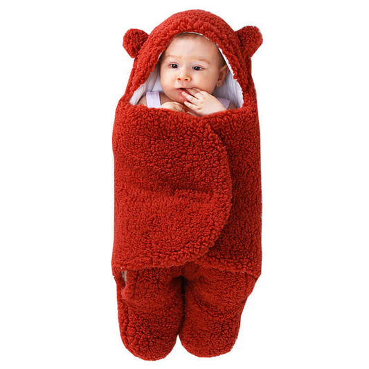 Songmai Cute Bear Newborn Swaddle Blanket Baby Soft Plush Receiving Blanket, Sherpa Lamb Fleece Blanket 