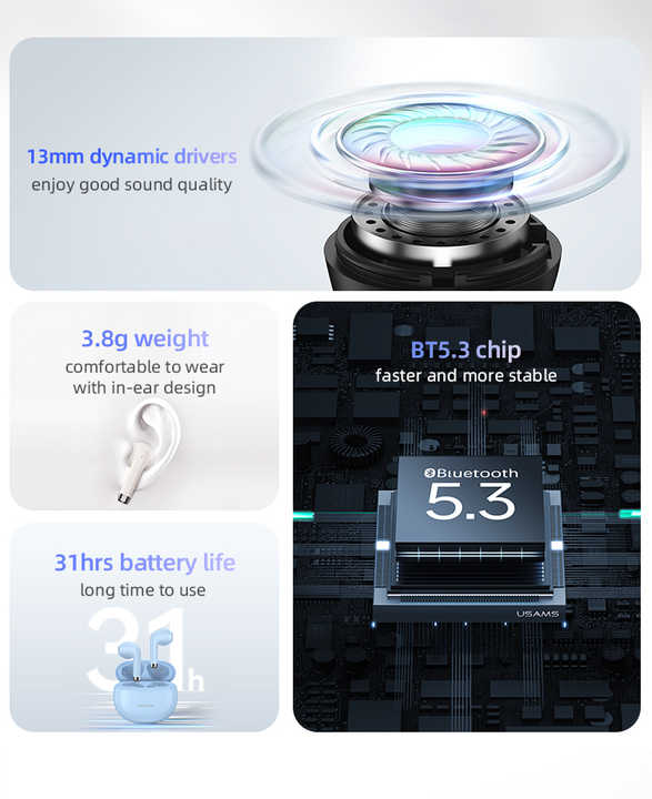 USAMS YO17 Wholesale Earphones & Portable Accessories Colorful Bluetooth Earphones TWS Wireless HiFi Headsetسماعات أذن USAMS YO17 للبيع بالجملة وملحقات محمولة سماعات أذن ملونة بالبلوتوث سماعة أذن tws لاسلكية hifi