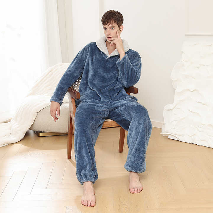 Factory Custom Men's Pajamas, Thick Winter Fleece Pajamas 