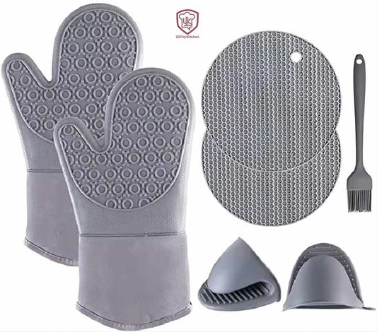 Heat Resistant Silicone Oven Mitts with Hot Pads 