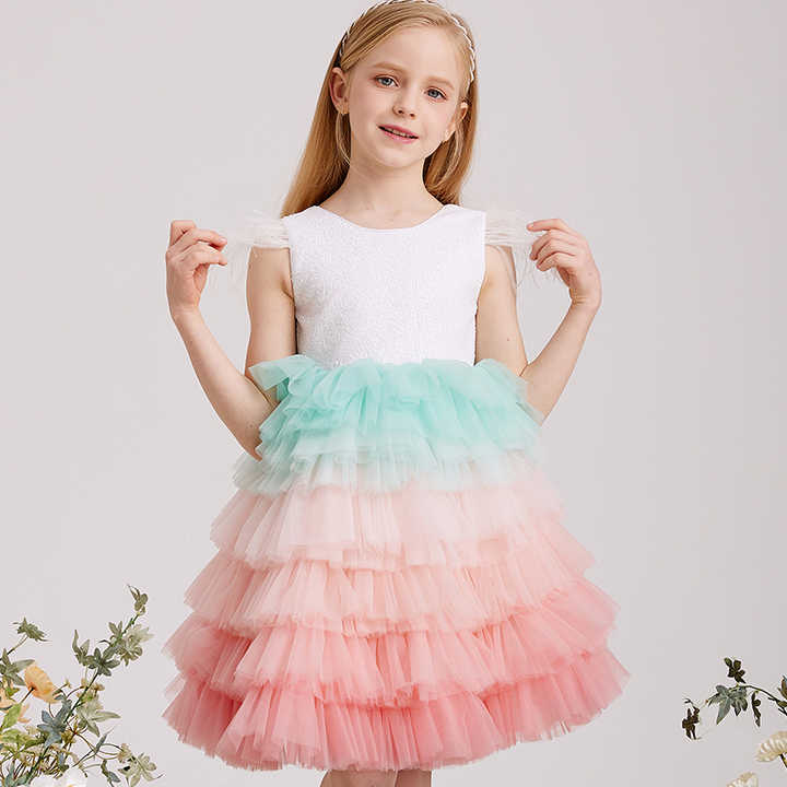 Cake Party Birthday Dress-Children's Multi-layer Sequin Dress 