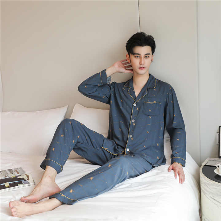 New Men's Cotton Pajamas Long Sleeve 