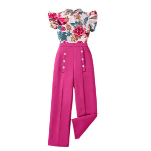 Korean Style Girls Rose Flower Clothes, Girls Color Matching Suit 