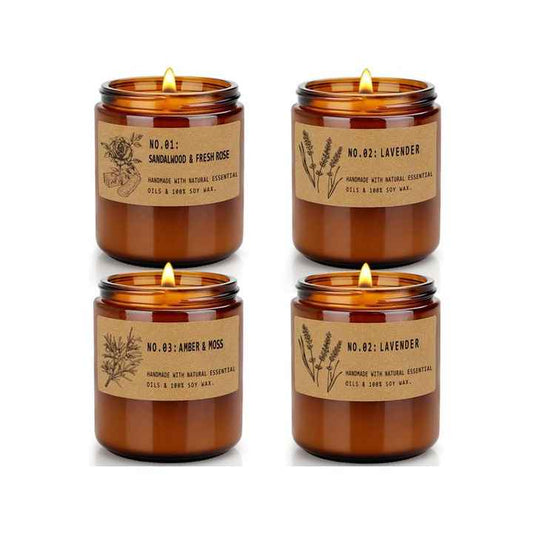 4 Pack 28 Oz Large Soy Scented Candles Lavender Fresh Rose Long Lasting Aromatherapy Amber Candle Set