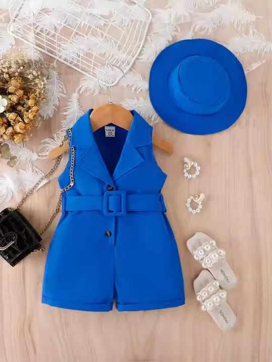 Fashionable Summer Baby Girls Solid Color Sleeveless Jumpsuit for Sale Factory Direct 