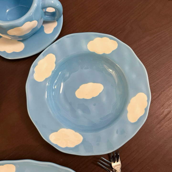 طقم أواني قهوة مطلية يدويًا Blue Sky Cloud Hand Painted