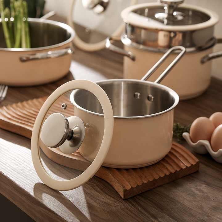 New Color Stainless Steel Pots and Pans 16 Pieces Stainless Steel Cookware Set Soup Pot Setجديد اللون أوانٍ من الستانليس ستيل والمقالي 16 قطعة أواني مصنوعة من الفولاذ المقاوم للصدأ مجموعة الطبخ إناء للحساء مجموعة