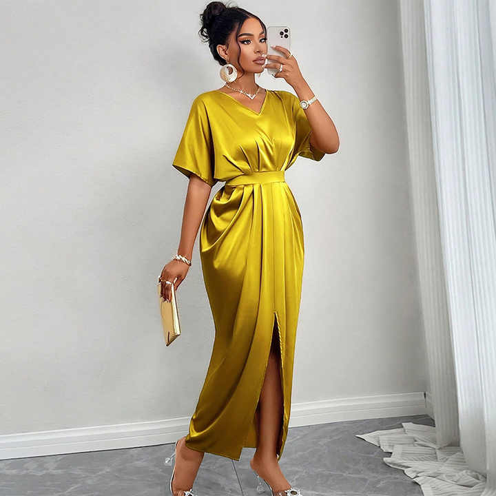 Nightclub V-neck Short Sleeve High-waisted Women's Dress 