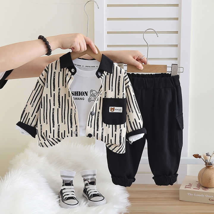 Boys' elegant suit consisting of a T-shirt, coat, and pants 