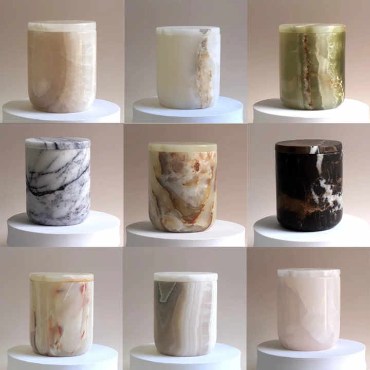 حامل شموع من الرخام الطبيعي . Natural marble candle holder