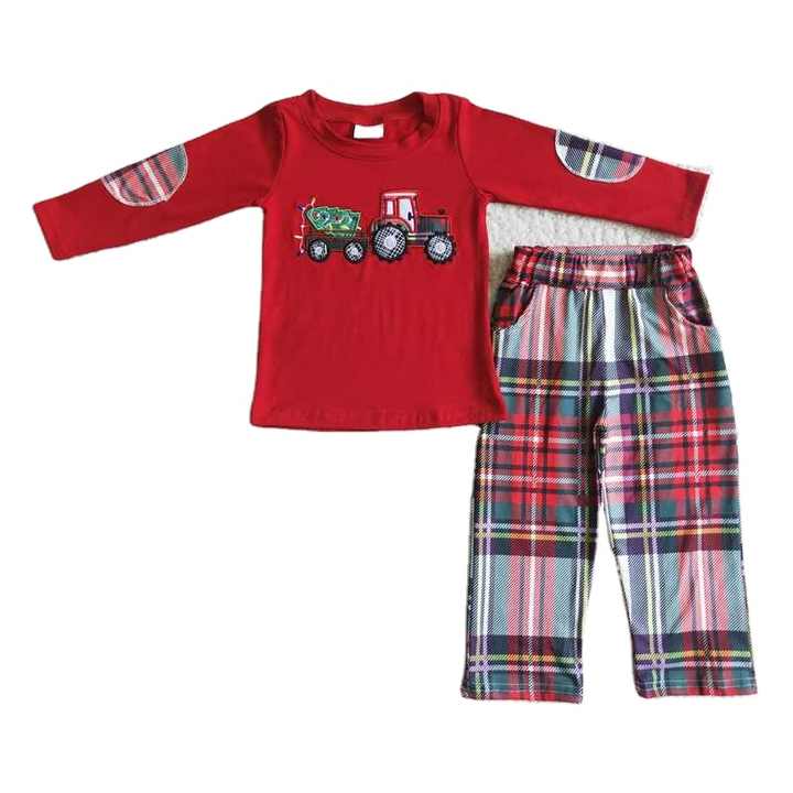 Long-sleeved embroidered tree children's pajamas 