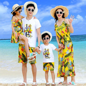 2019 Summer Beach Flower Clothes Mom and Daughter Dresses Cool Family Matching Outfits Set 