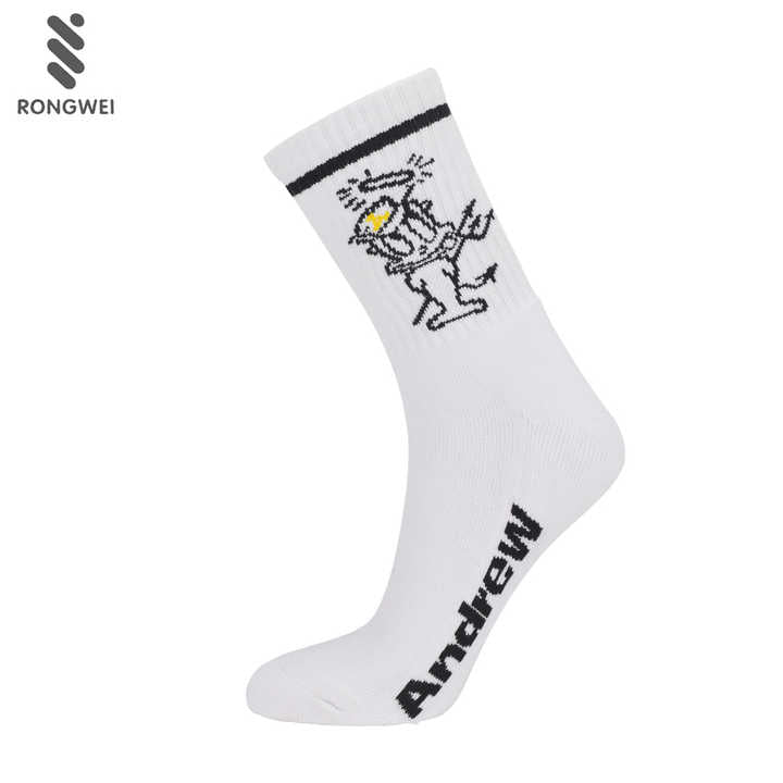 Fashion Cartoon Crew Casual Sports Socks White Custom Basketball Crew Running Socks 