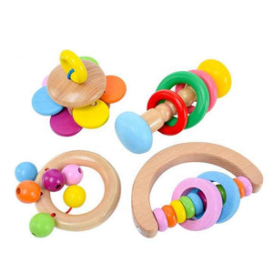 Wooden hand bell toy for toddlers with a safe and intelligent educational handle. 