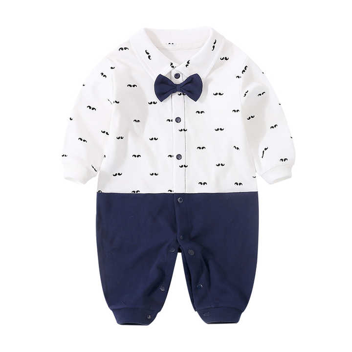 YiErYing Newborn Baby Clothes Fashion 100% Cotton Baby Boy Romper Beard Print and Bow Tie Infant Jumpsuit 