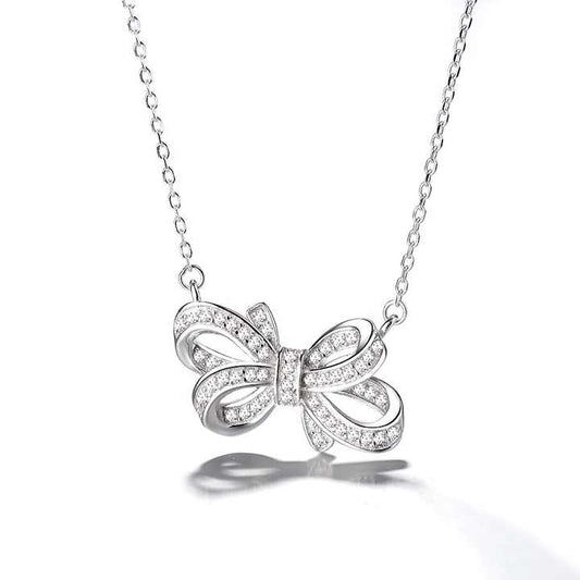 حار بيع نقية 925 الاسترليني والفضة والمجوهرات الزركون حجر القوس قلادة Hot Sale Pure 925 Sterling Silver Jewelry Zircon Stone Bow Pendant