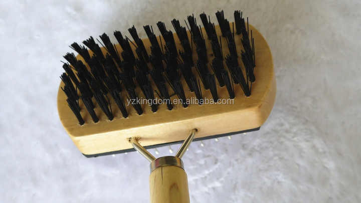 اكسسوارات الكلاب في الصين المزدوج الجانبين مقبض خشبي الحيوانات الأليفة القط الحيوان بودل الشعر الاستمالة فرشاة كومبو Dog Accessories in China Double Sided Wooden Handle Pet Cat Animal Poodle Hair Grooming Brush Combo