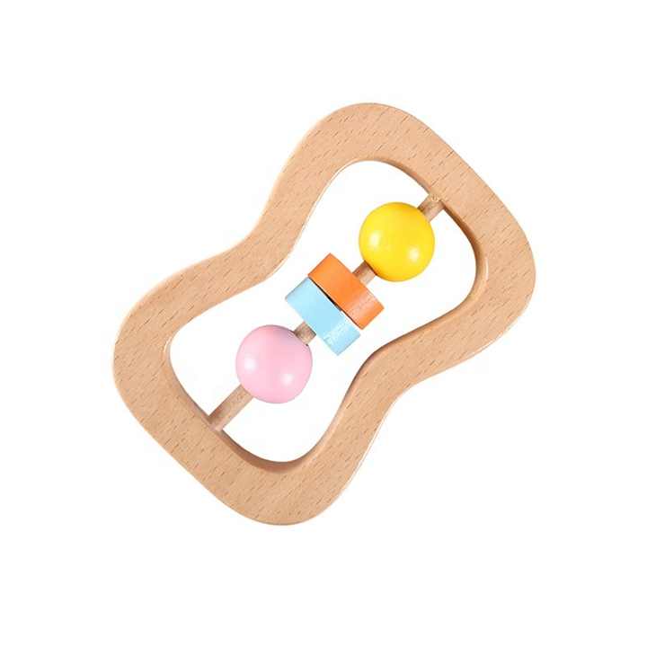 Wooden hand bell toy for toddlers with a safe and intelligent educational handle. 