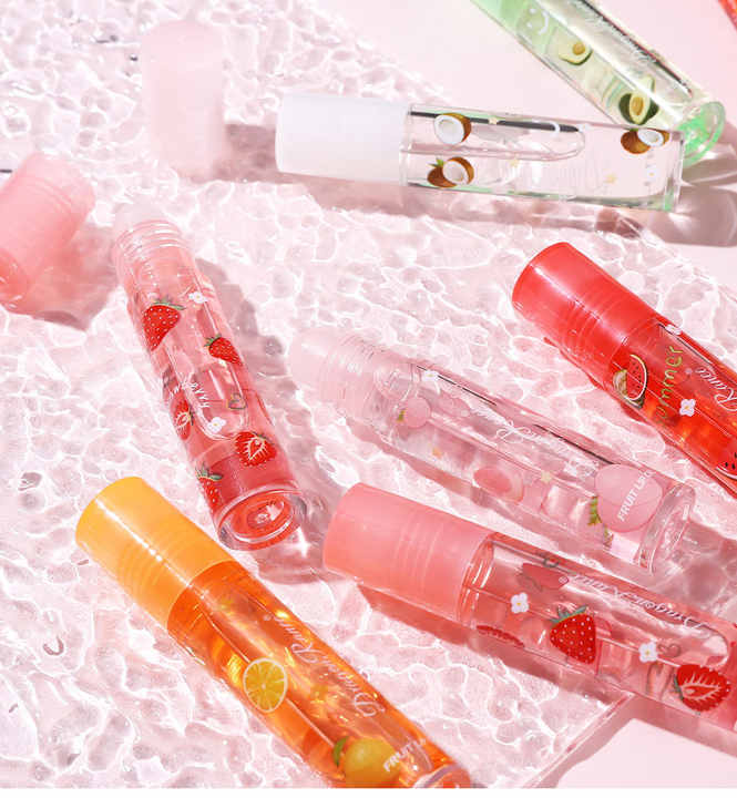 Random Roll On 6 Colors Fruit Oil Mirror Moisturizing Transparent Long Lasting Cosmetics Moisturizing Lip Gloss Lip Balm 