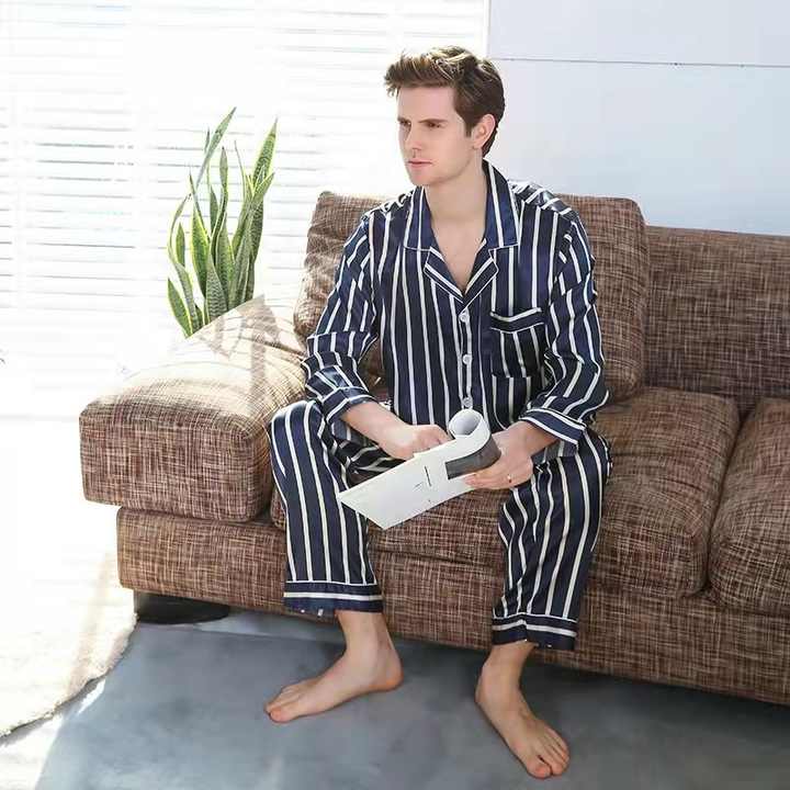 Men's Luxury Silk Satin Pajamas with Sleeves 