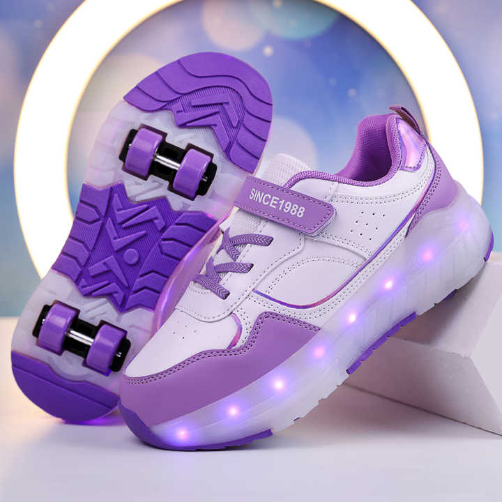 4 Wheel Roller Skates for Girls, Kids Roller Sports Shoes, Rechargeable LED Roller Skates with On/Off Switch 